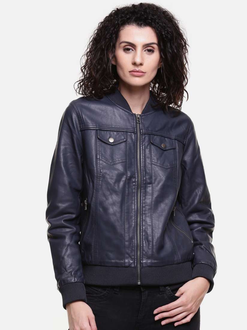 Buy U.S. Polo Assn. Women Women Navy Blue Solid Biker Jacket Jackets for Women 2276270 Myntra