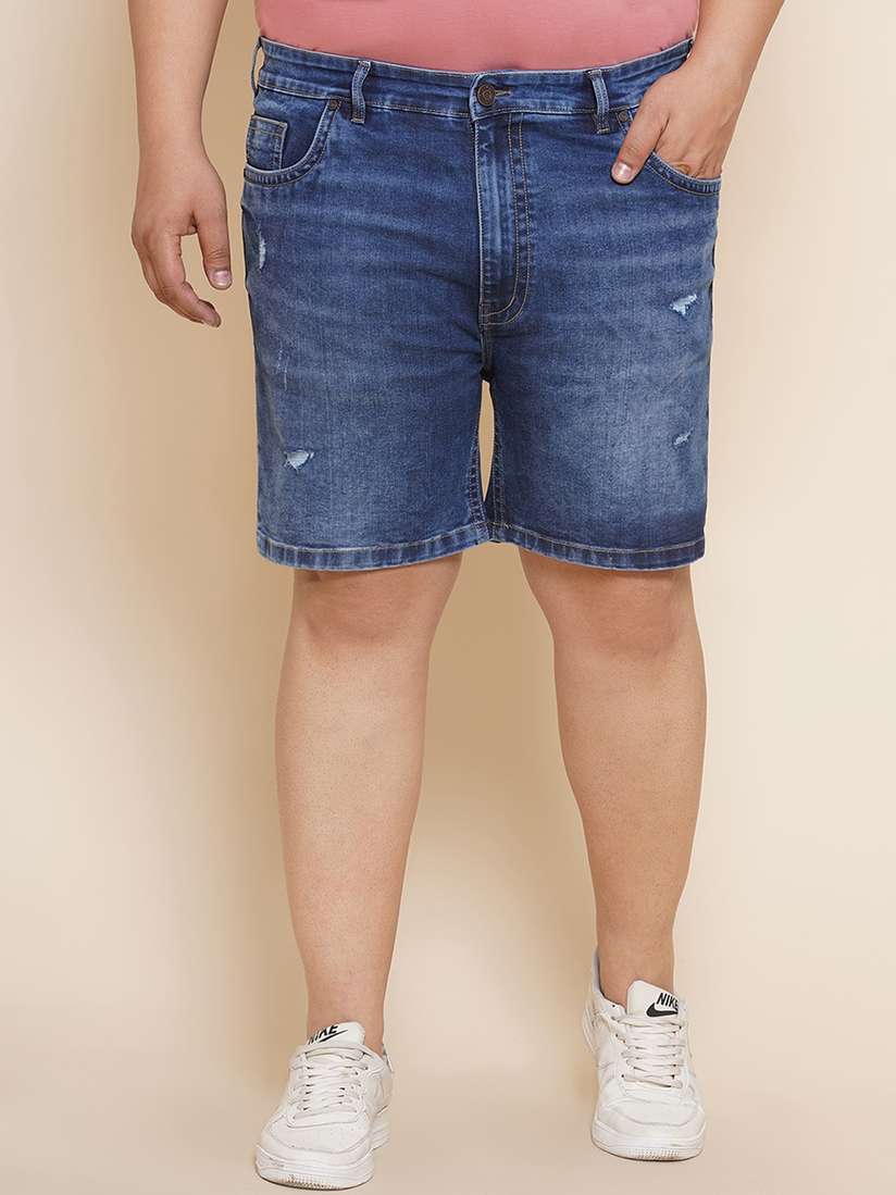 Buy John Pride Men Plus Size Mid Rise Washed Denim Shorts Shorts