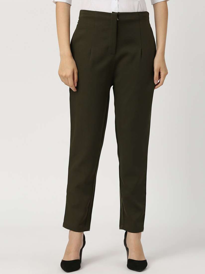 Buy Smarty Pants Women Relaxed Straight Fit High Rise Easy Wash Pleated Formal Trousers Trousers for Women 22769958 Myntra