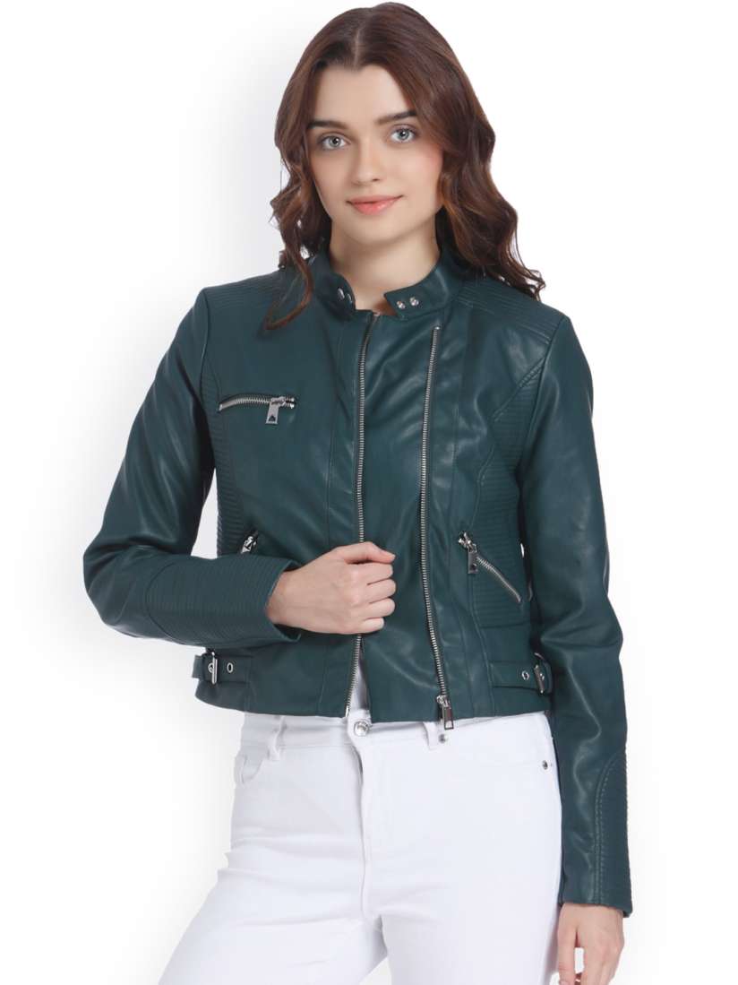 Buy Vero Moda Women Green Solid Biker Jacket Jackets for Women 2277022 Myntra