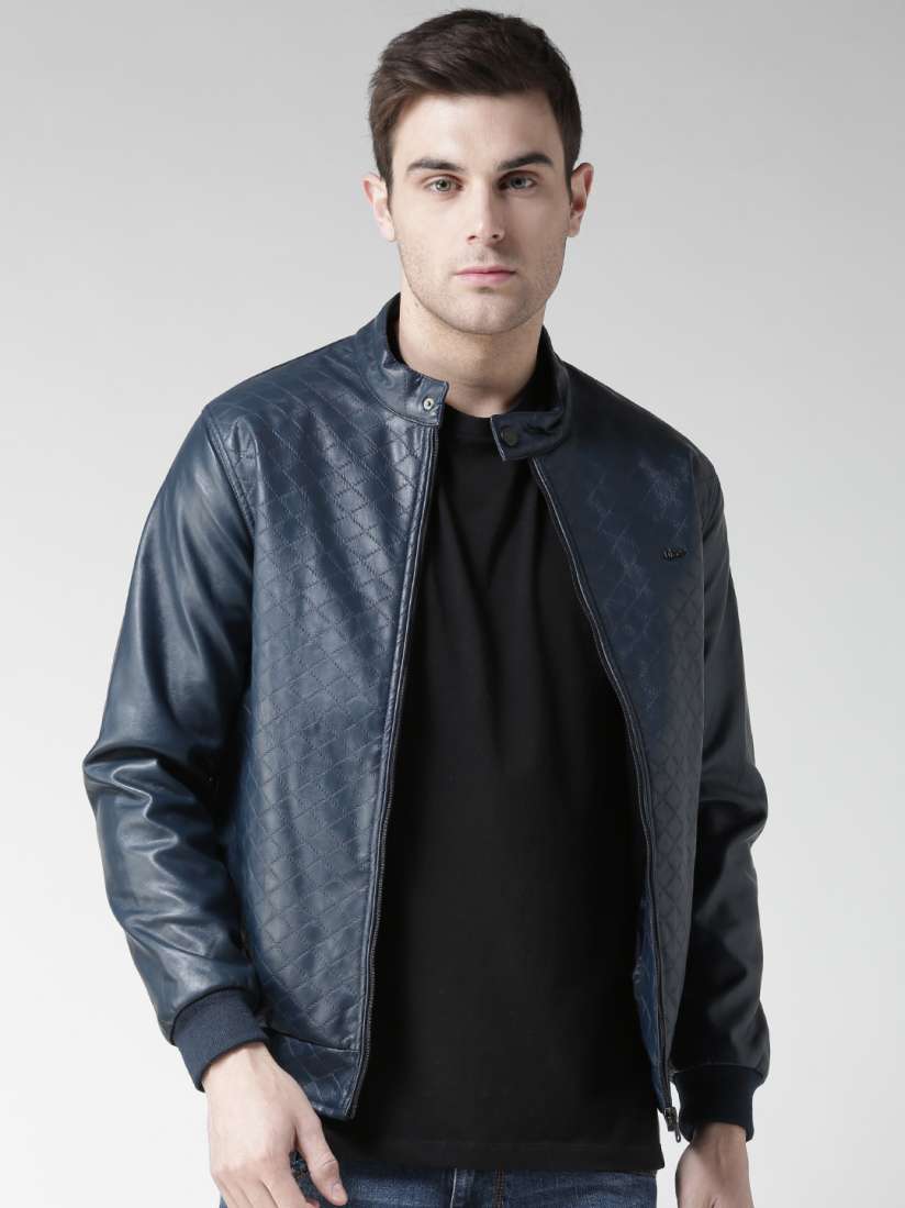 Buy Okane Men Navy Solid Faux Leather Bomber Jacket Jackets for Men 2277438 Myntra