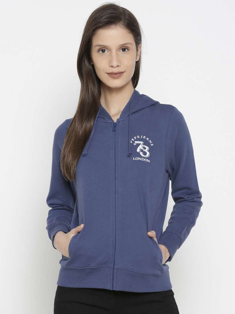 Buy Pepe Jeans Women Blue Solid Hooded Sweatshirt Sweatshirts for Women 2277644 Myntra