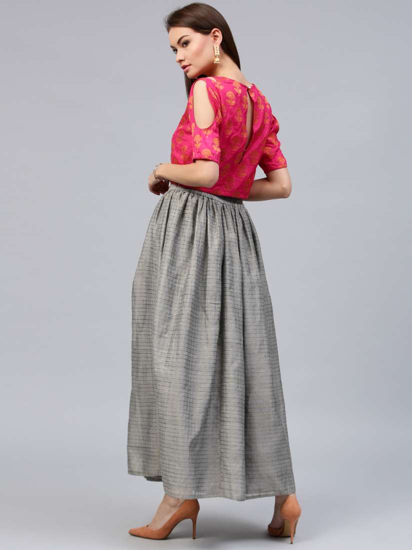 Buy Jaipur Kurti Women Pink Grey Self Design Top with Skirt Co Ords for Women 2277898 Myntra