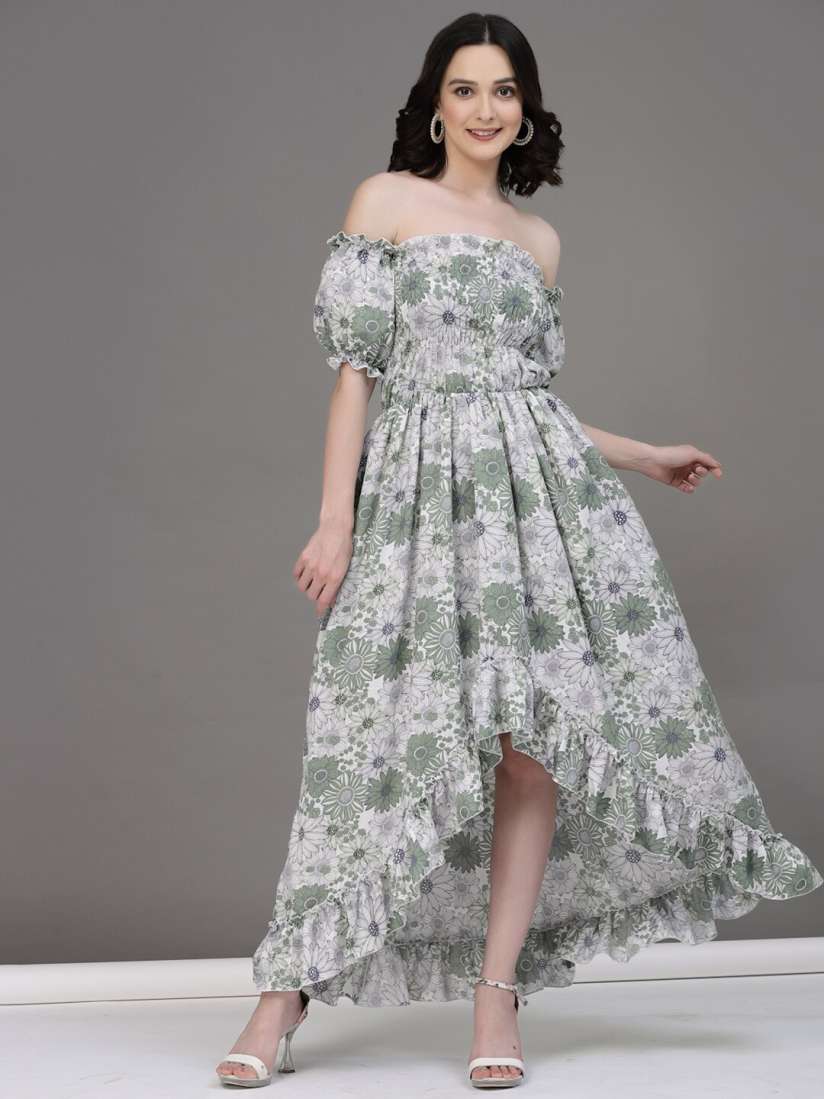 Buy Oomph Floral Printed Cold Shoulder Sleeve Maxi Dress Dresses for Women 22784134 Myntra