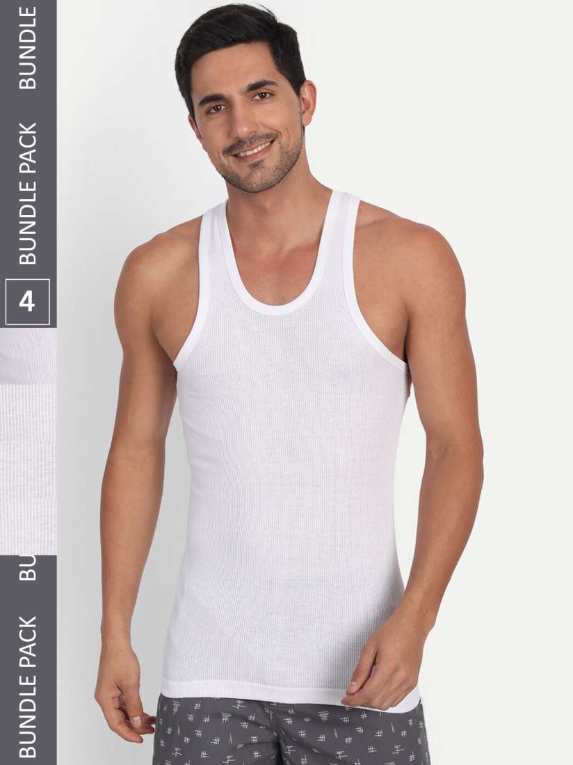 Mens white ribbed vest top