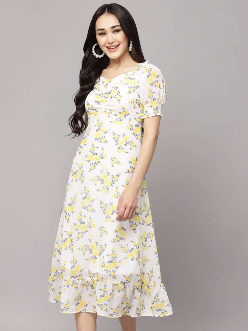 Buy aayu Floral Printed Puff Sleeve Smocked A Line Midi Dress Dresses for Women 22786056 Myntra