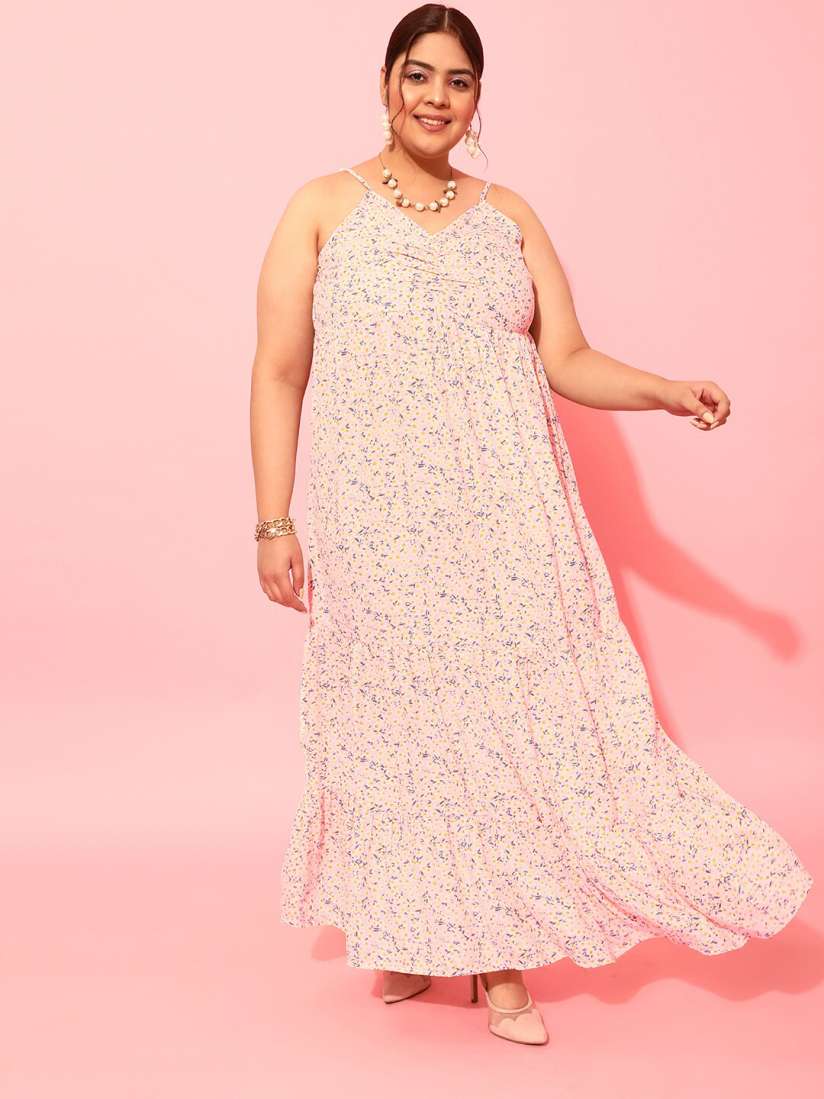 Buy CURVY STREET Plus Size Peach Coloured White Floral Printed Shoulder Straps A Line Dress Dresses for Women 22786620 Myntra