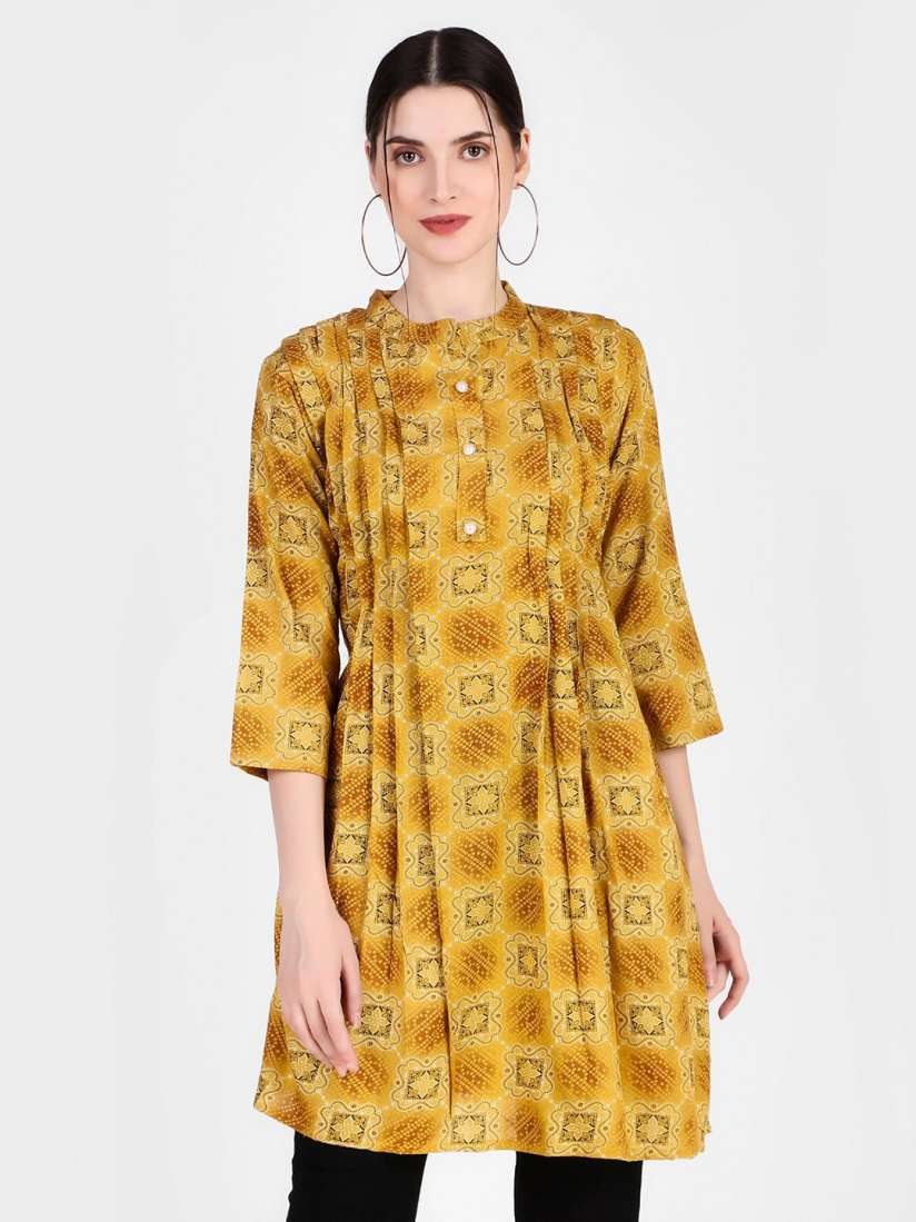 Buy FNOCKS Ethnic Motifs Printed Mandarin Collar Organic Cotton Pleated Kurti Kurtis for Women 22790322 Myntra