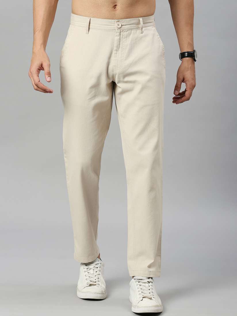 Buy HERE NOW Men Cream Smart Mid Rise Easy Wash Cotton Slim Fit Trousers Trousers for Men 22794992 Myntra