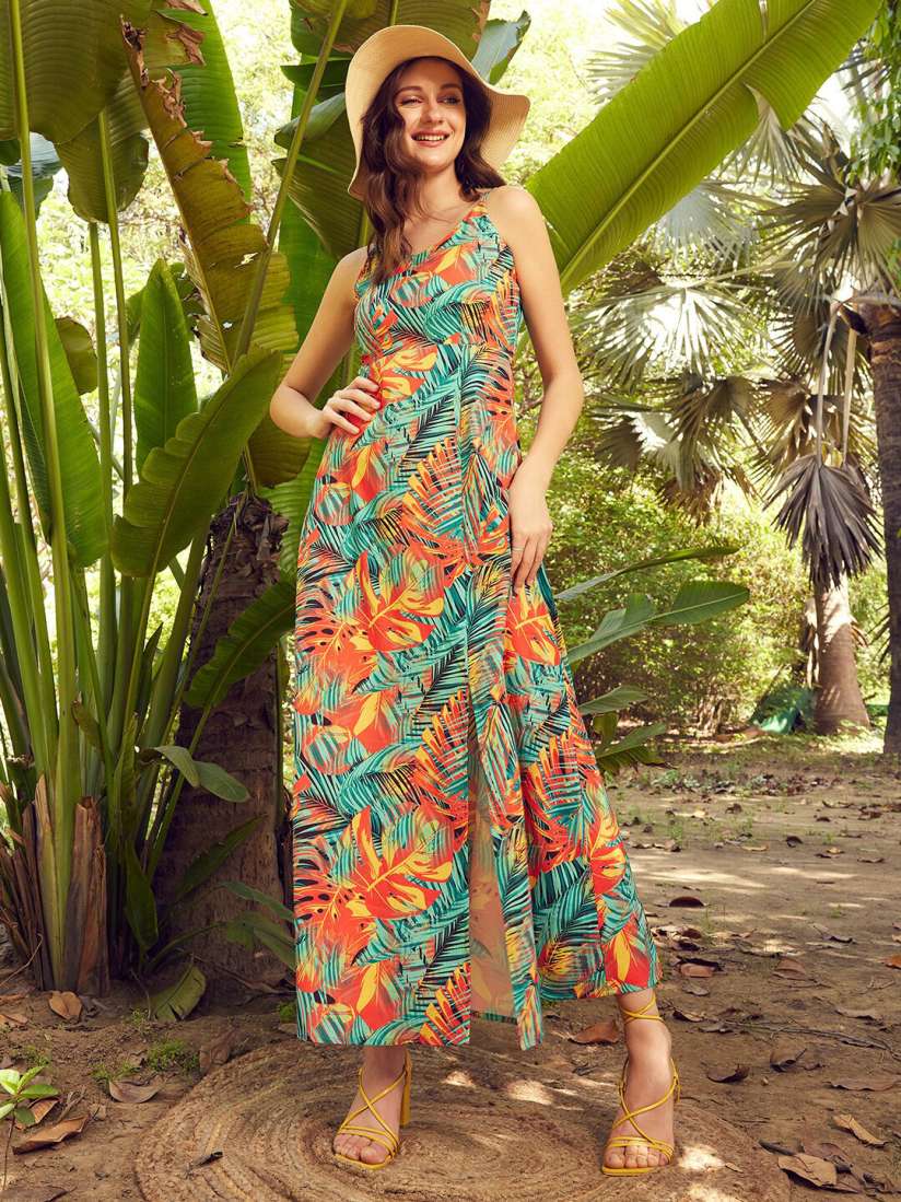 Buy STREET 9 Tropical Printed Sleeveless Crepe Maxi Dress Dresses for Women 22808520 Myntra