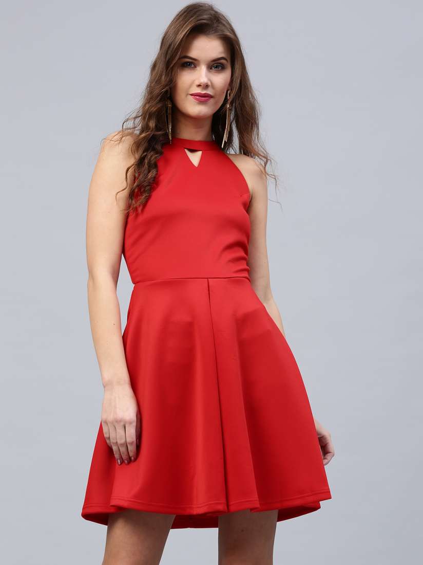 Buy SASSAFRAS Women Red Solid Fit Flare Dress Dresses for Women 2280977 Myntra