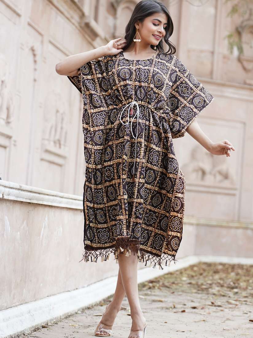 Buy Kesarya Ethnic Motifs Printed Kimono Sleeves Silk Kaftan Dress Dresses for Women 22810870 Myntra