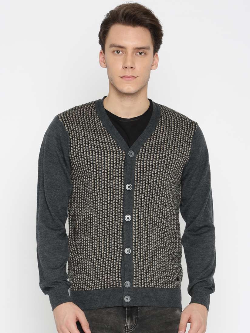 Buy Park Avenue Men Grey Beige Self Design Cardigan Sweaters for Men 2282001 Myntra