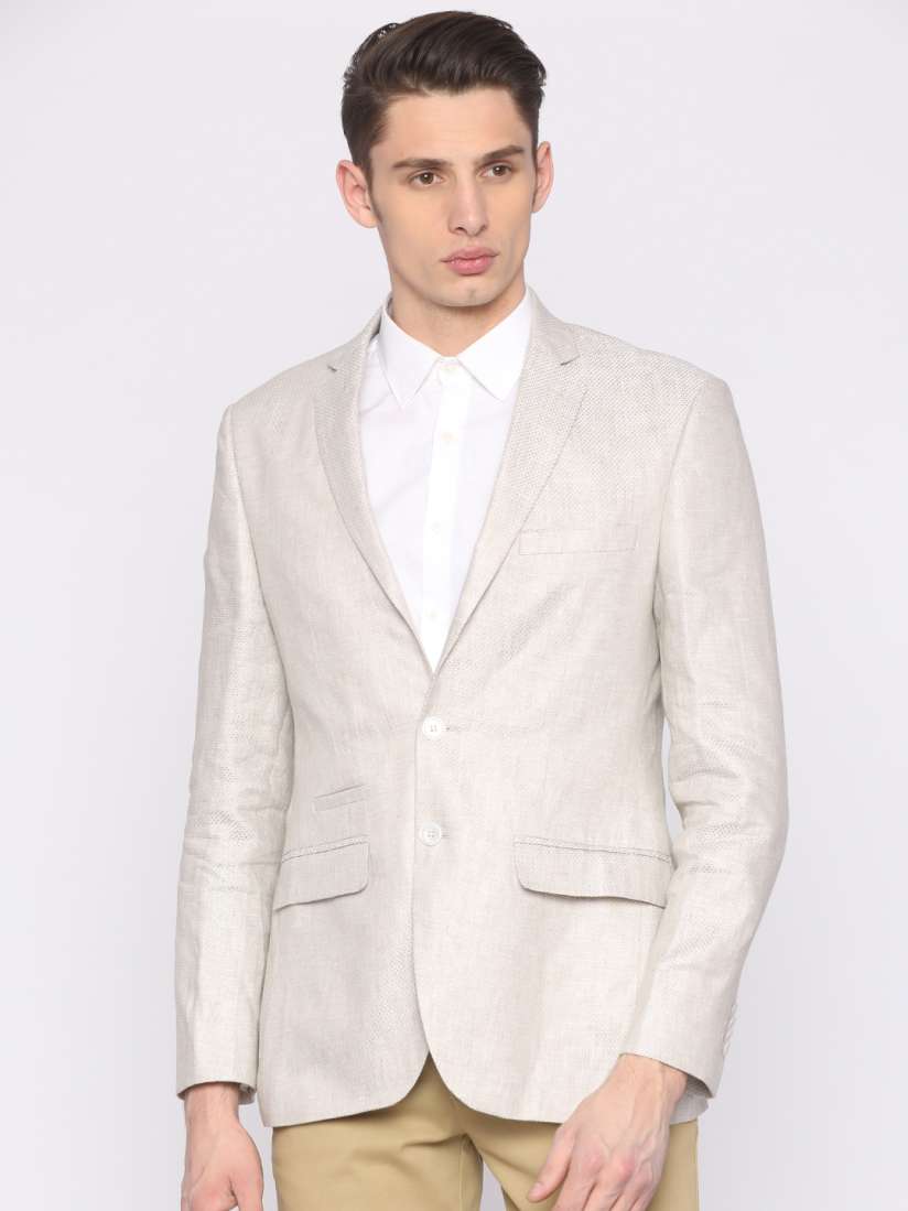Buy Park Avenue Beige Self Design Super Slim Fit Single Breasted Linen Casual Blazer Blazers for Men 2282121 Myntra
