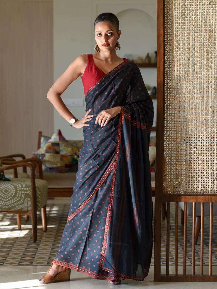 Buy Suta Black Pink Floral Printed Pure Cotton Saree Sarees for Women 22827436 Myntra