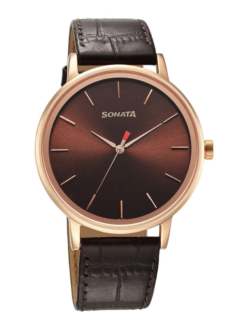 Buy Sonata Men Brass Dial Leather Straps Analogue Watch 7131WL05 Watches for Men 22827594 Myntra