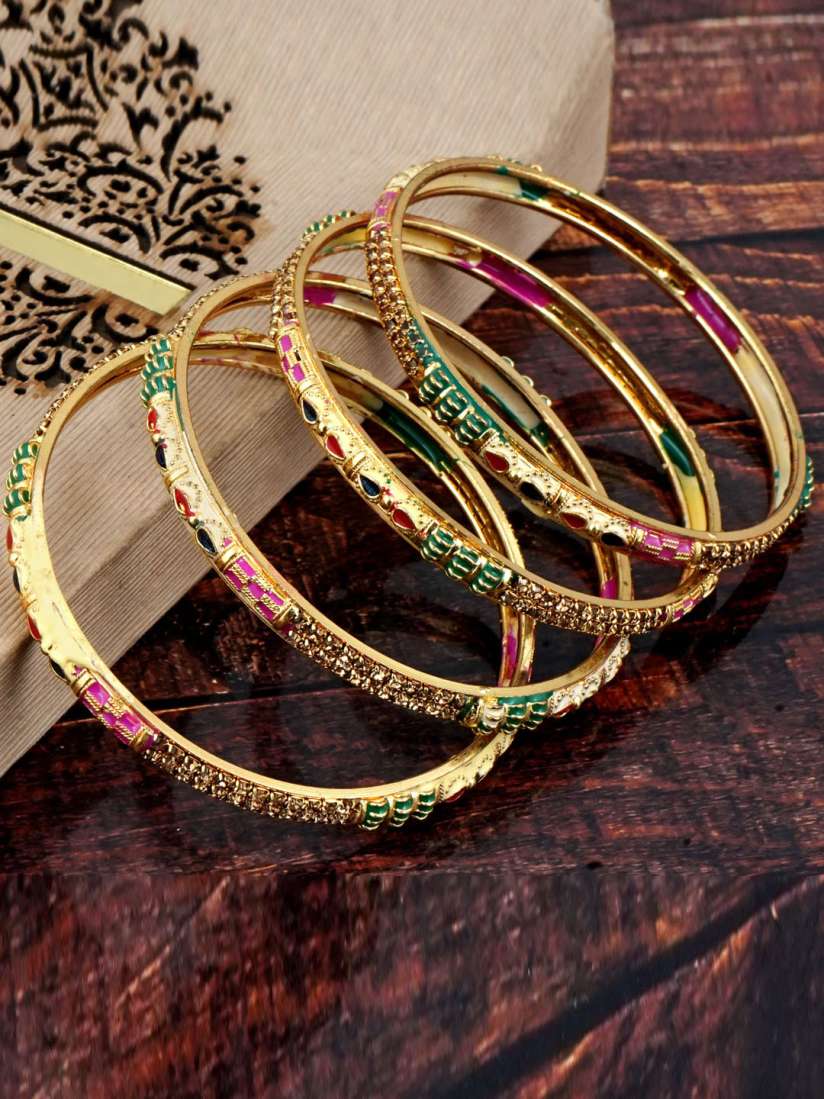 Buy MANSIYAORANGE Set Of 4 Gold Plated AD Studded Bangles Bangle for Women 22832046 Myntra
