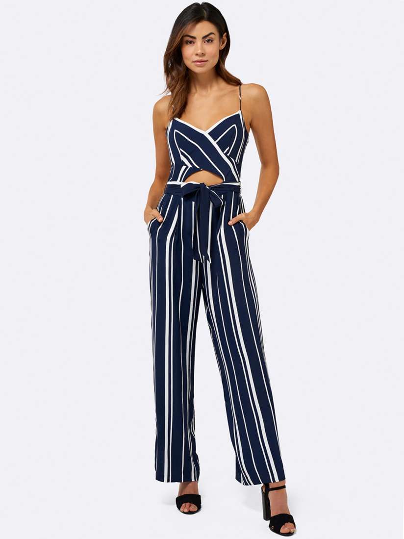 Buy Forever New Navy Blue Striped Basic Jumpsuit Jumpsuit for Women 2283617 Myntra