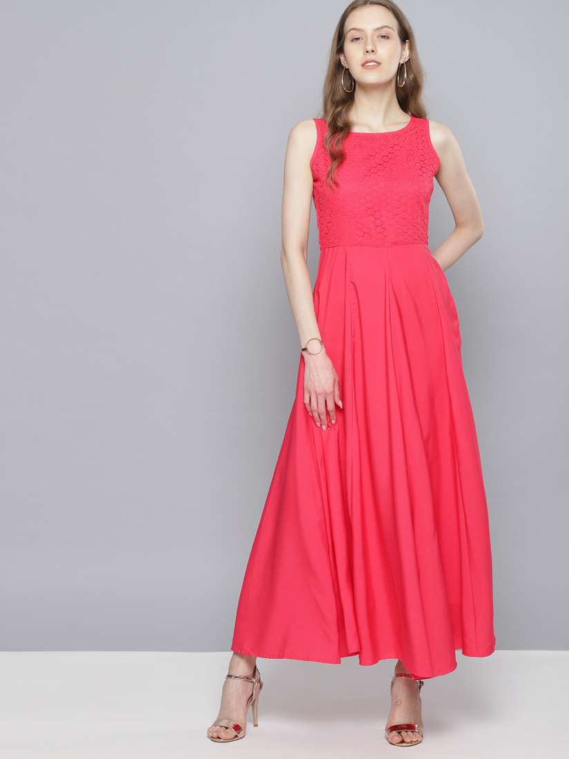 Buy Basics By Tokyo Talkies Women Coral Pink Solid Maxi Dress Dresses for Women 2283947 Myntra