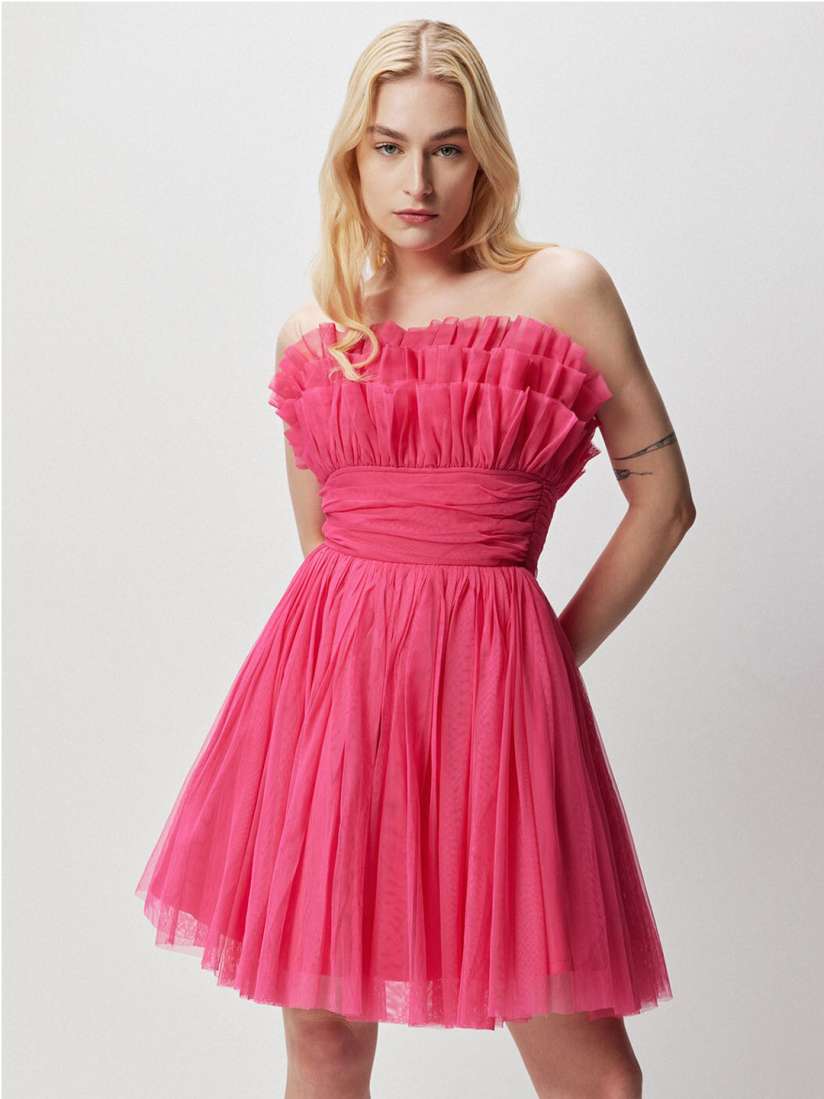 Buy COVER STORY Fuchsia Strapless Ruffled Tulle Fit Flare Dress Dresses for Women 22840382 Myntra