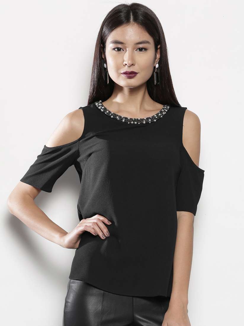 Buy DOROTHY PERKINS Women Black Solid Cold Shoulder A Line Top Tops for Women 2284052 Myntra