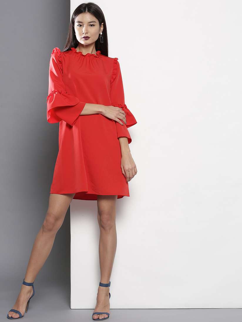 Buy DOROTHY PERKINS Women Red Solid Shift Dress with Frills - Dresses for  Women 2284095 | Myntra