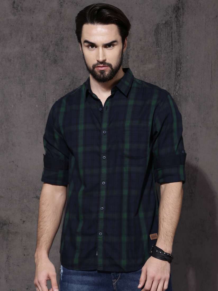 Dark blue check shirt combination sales