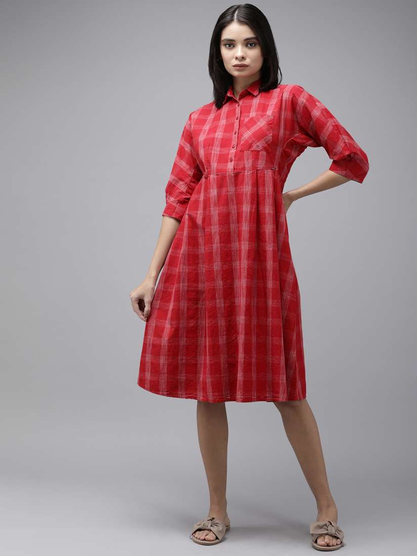 Buy Van Heusen Woman Checked Pure Cotton Shirt Collar A Line Dress Dresses for Women 22847600 Myntra