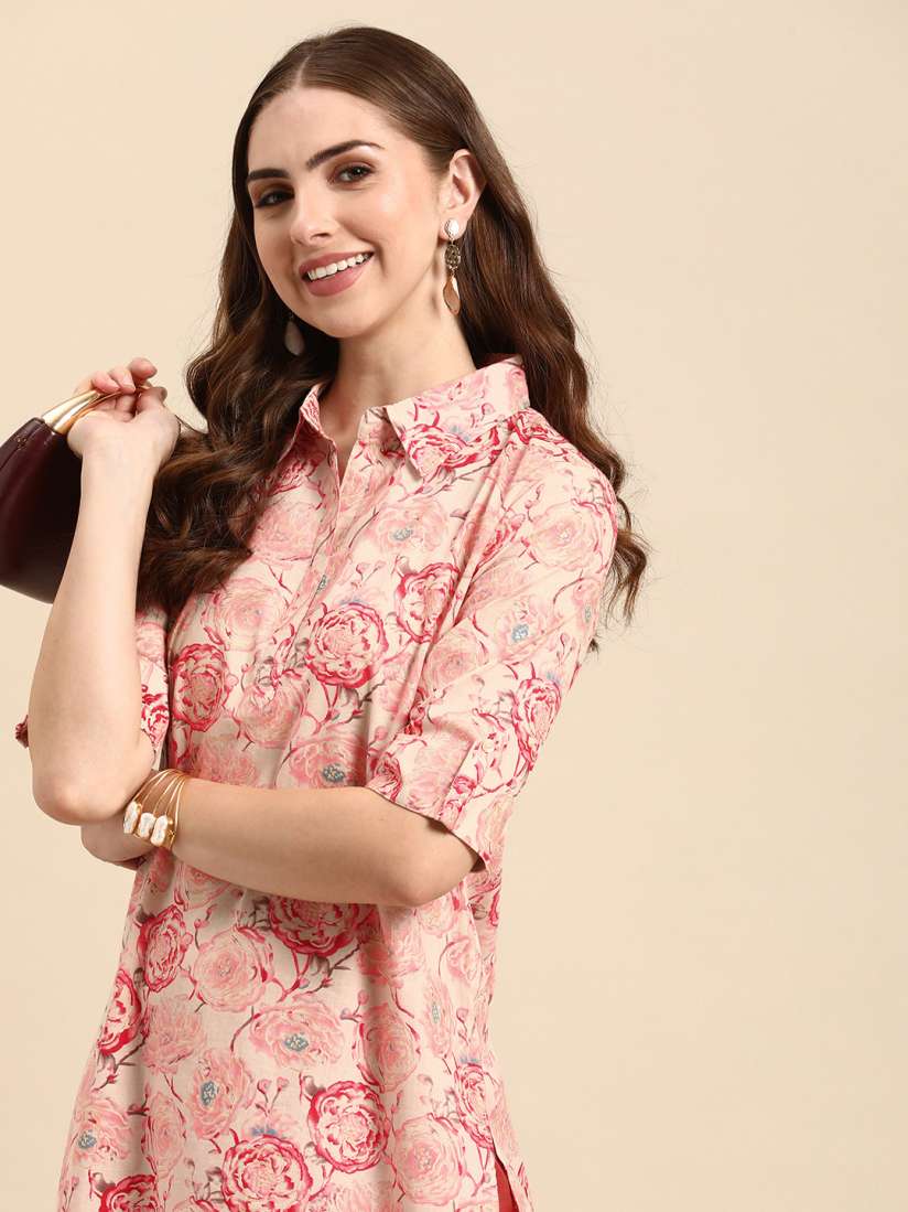 Anouk women pink printed straight kurta shop