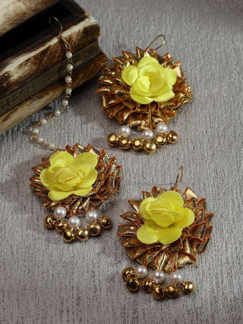 Buy ZENEME Gold Plated Gota Patti Flower Jewellery Set Jewellery Set for Women 22858964 Myntra