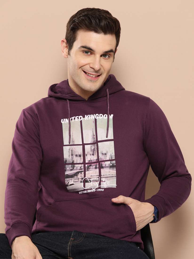 Buy HERE NOW Graphic Printed Hooded Sweatshirt Sweatshirts for Men 22874080 Myntra