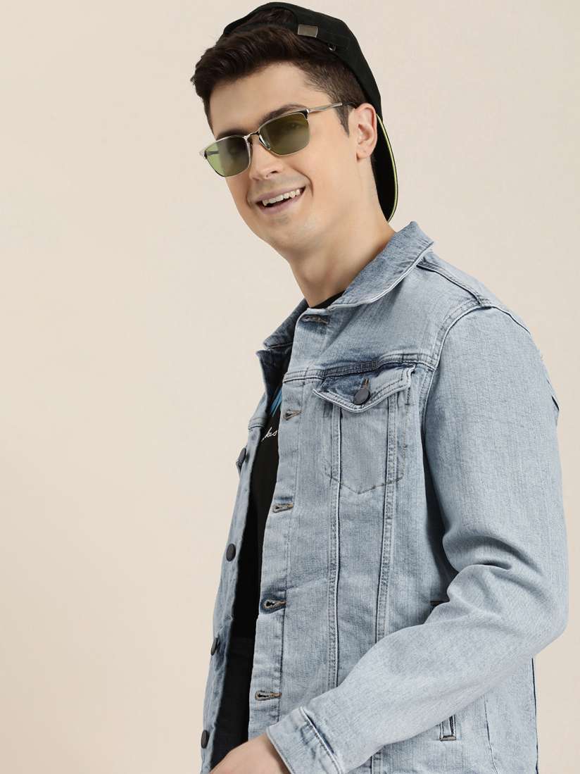 Buy HERE NOW Solid Spread Collar Denim Jacket Jackets for Men 22874218 Myntra