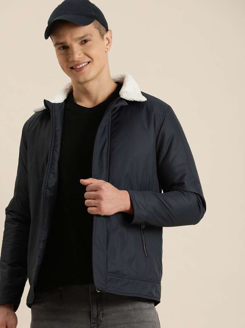 Buy HERE NOW Solid Mock Collar Fur Detail Puffer Jacket Jackets for Men 22874282 Myntra