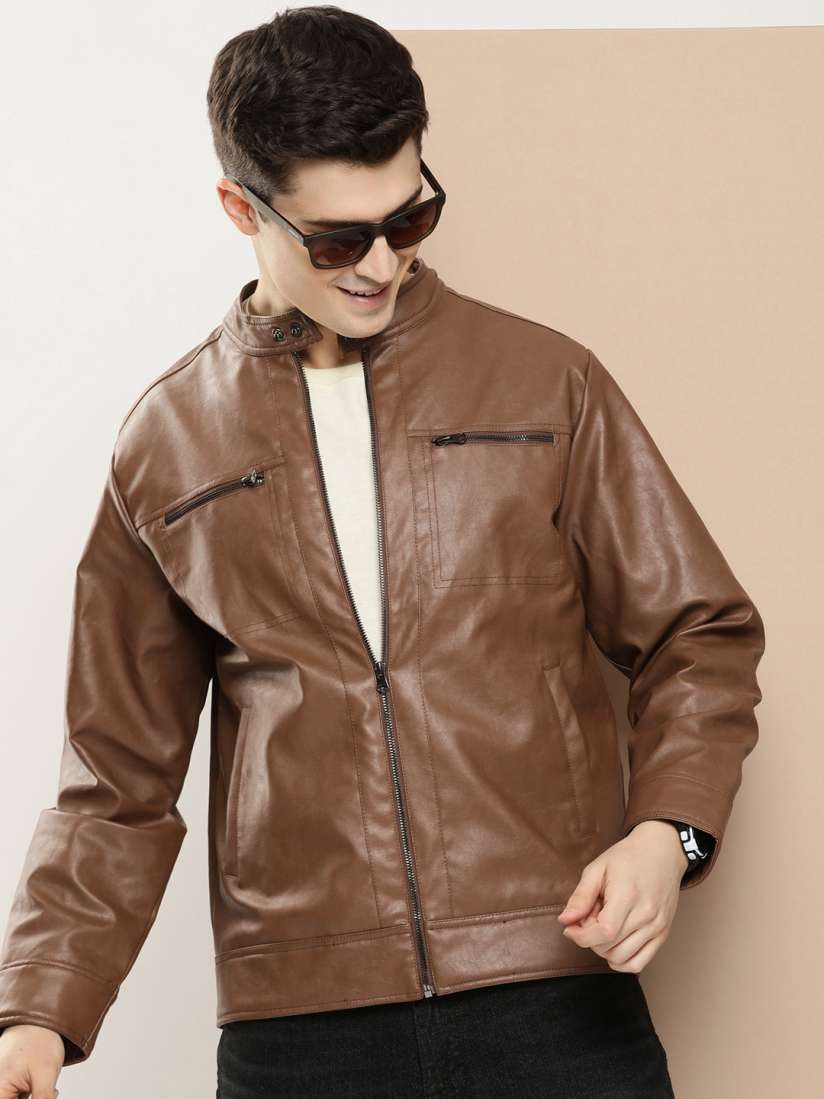 Buy HERE NOW Solid Leather Jacket Jackets for Men 22874338 Myntra