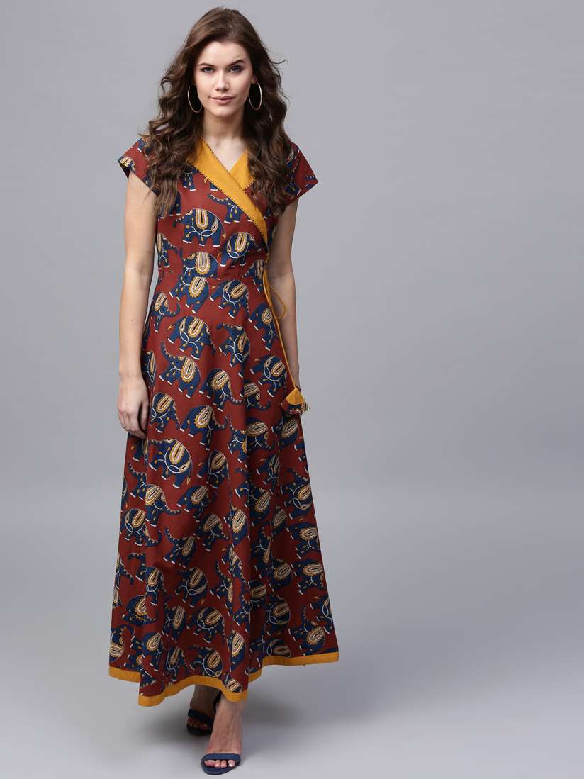 Aks women red printed maxi dress on sale
