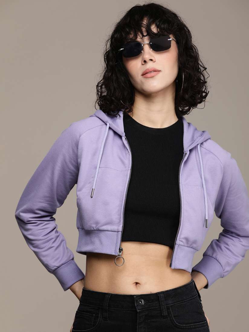 Buy The Roadster Life Co. Solid Crop Hooded Sweatshirt Sweatshirts for Women 22875054 Myntra
