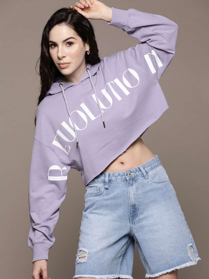 Buy The Roadster Lifestyle Co. Women Printed Hooded Cropped Sweatshirt Sweatshirts for Women 22875286 Myntra