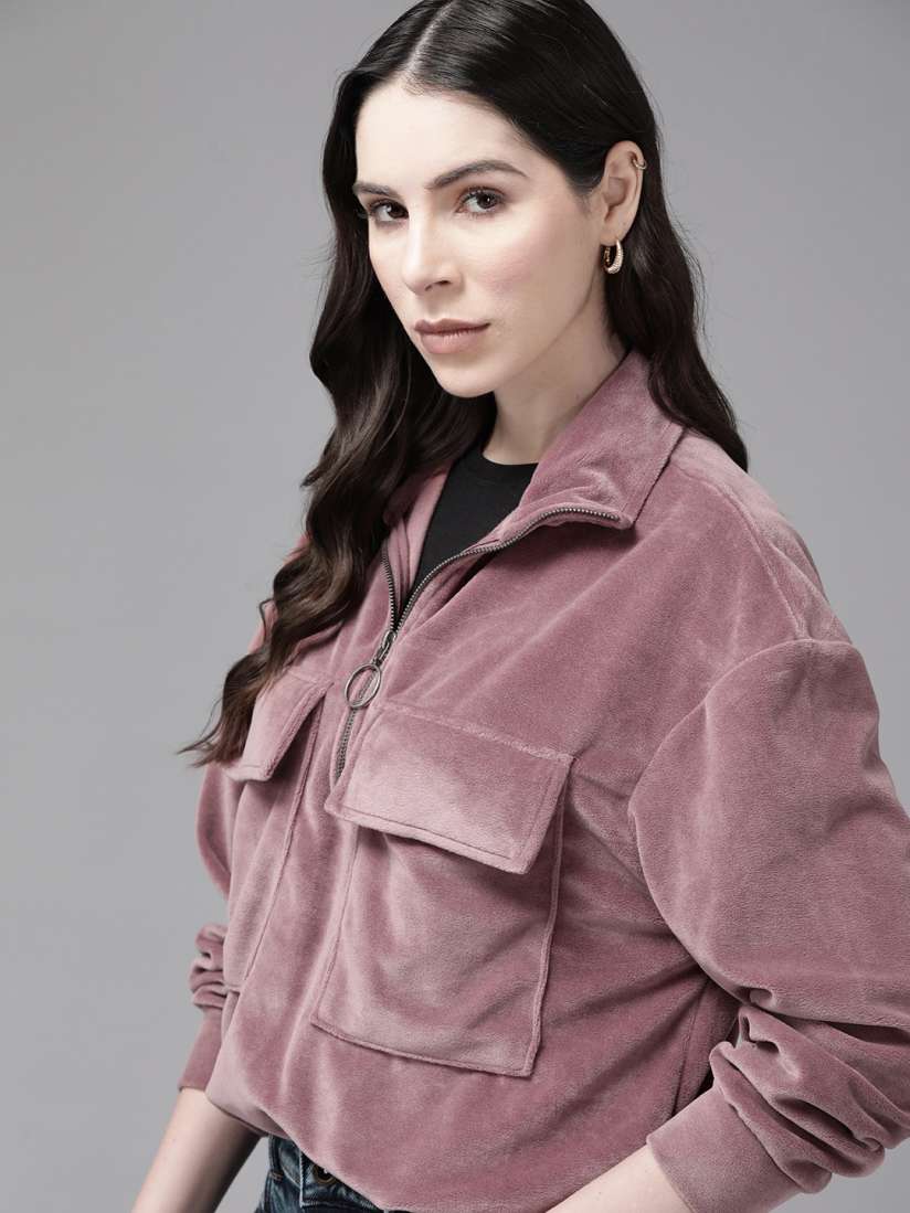 Buy The Roadster Lifestyle Co. Velvet Finish Oversized Utility Pocket Sweatshirt Sweatshirts for Women 22875362 Myntra