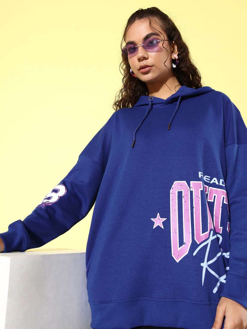 Buy Roadster Bright Blue Printed Hooded Sweatshirt Sweatshirts for Women 22875648 Myntra