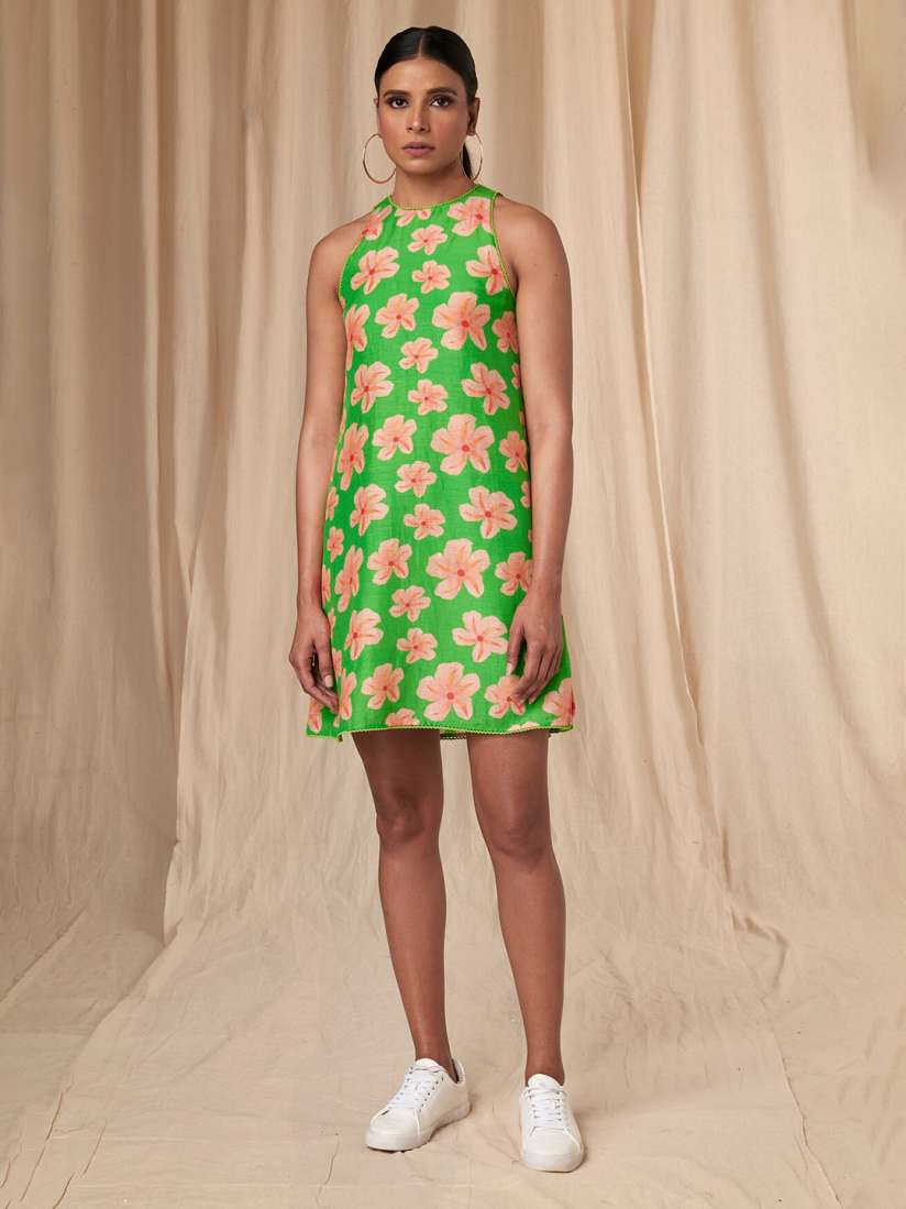 Buy Masaba Crazy Daizy Floral Printed Linen Halter Neck A Line Mini Dress Dresses for Women 22882238 Myntra