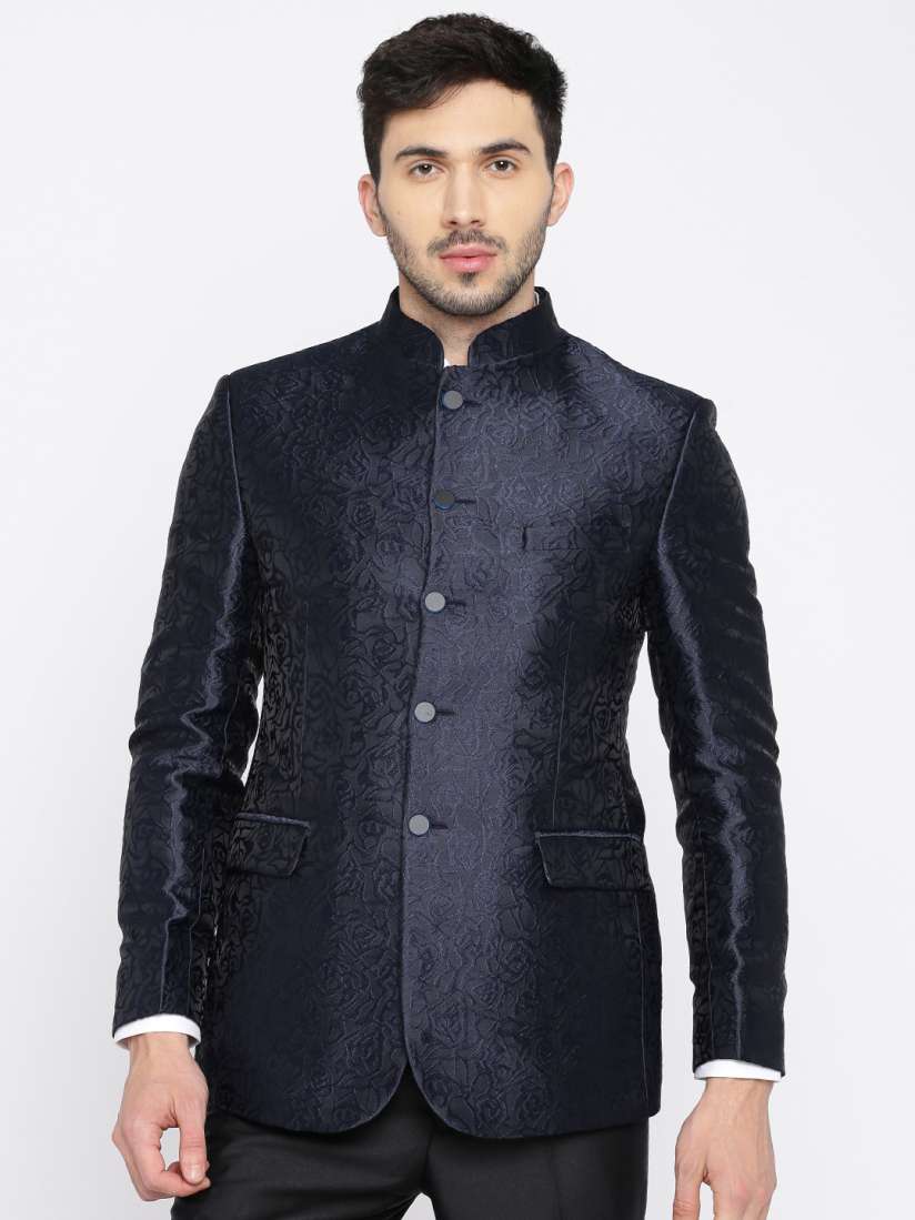 Buy ethnix by Raymond Navy Patterned Regular Fit Ethnic Bandhgala Blazer Blazers for Men 2288497 Myntra