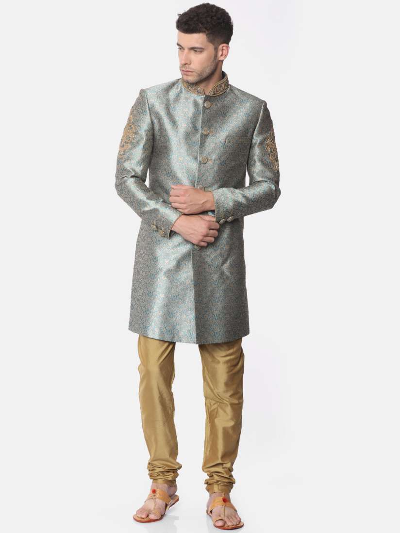 Buy Ethnix By Raymond Blue Gold Toned Self Design Sherwani Sherwani for Men 2288508 Myntra