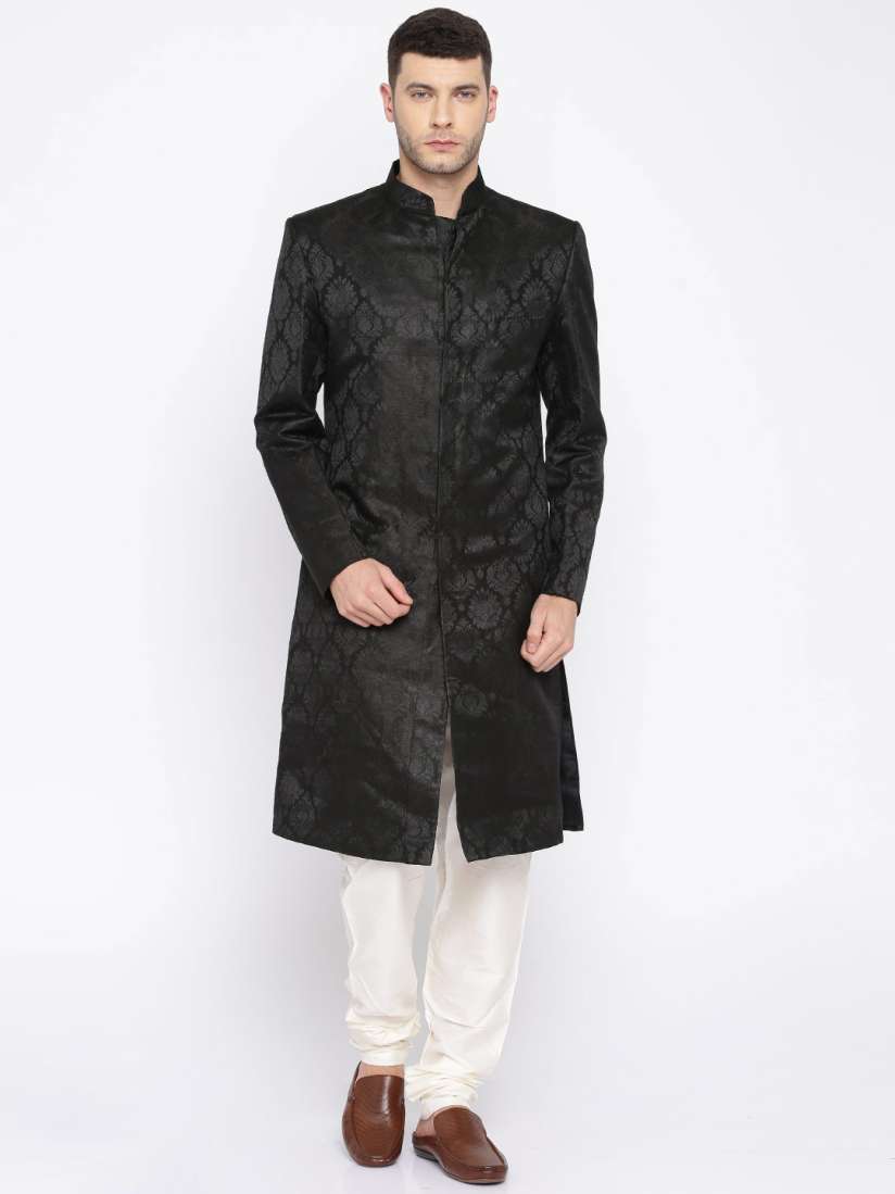 Buy Raymond Ethnix Black Cream Coloured Woven Design Sherwani Sherwani for Men 2288519 Myntra