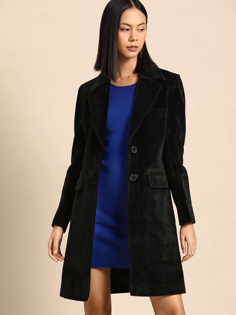 Buy all about you Longline Velvet Overcoat Coats for Women 22894236 Myntra