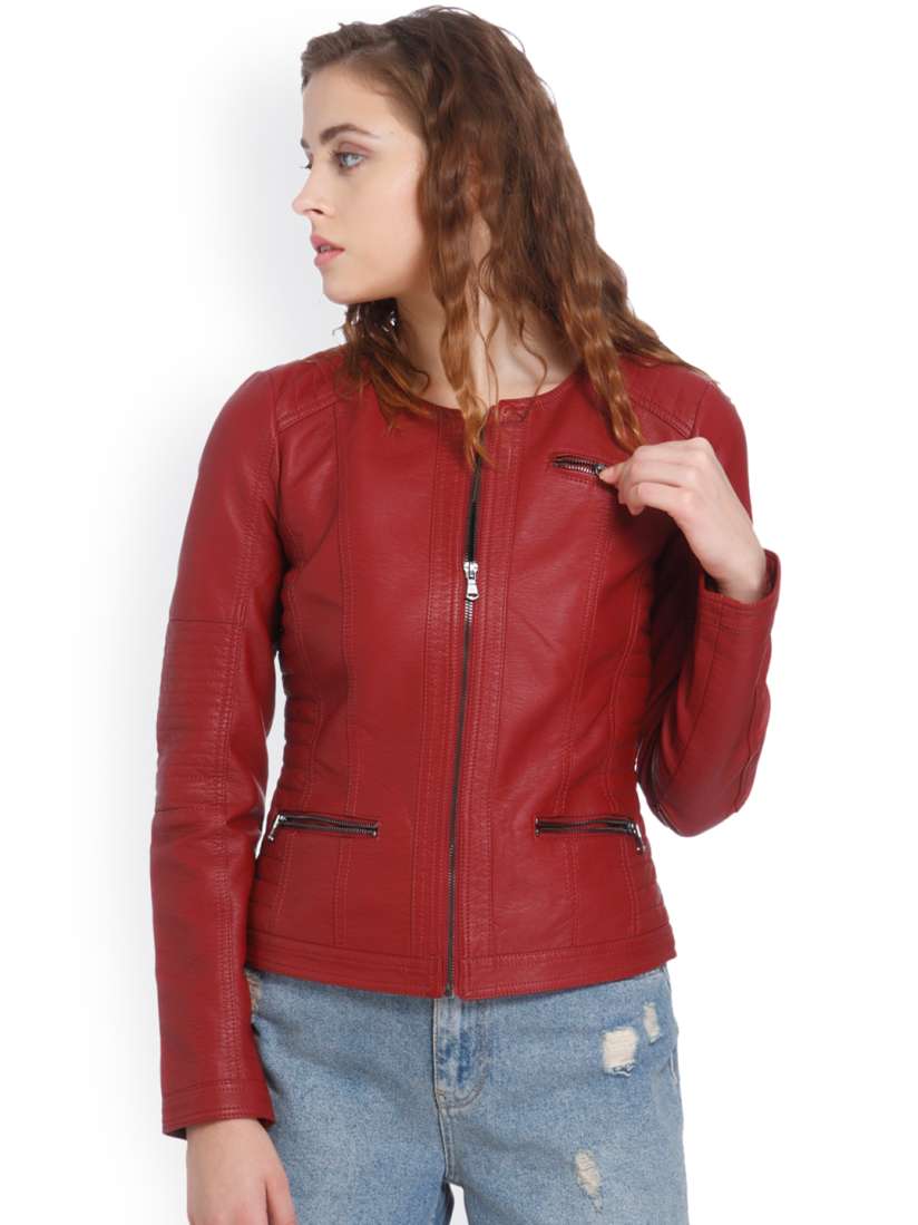 Buy ONLY Women Red Solid Biker Jacket Jackets for Women 2289743 Myntra
