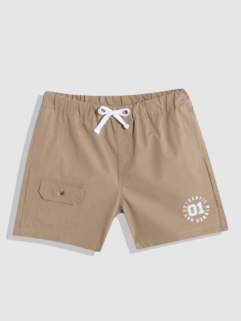 Buy YK Boys Beige Typography Printed Slim Fit Pure Cotton Shorts