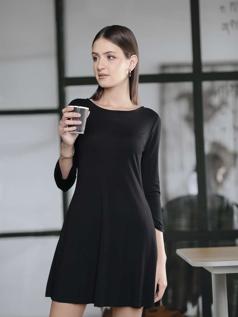 Buy FOREVER 21 Black Round Neck A Line Mini Dress Dresses for Women 22903300 Myntra