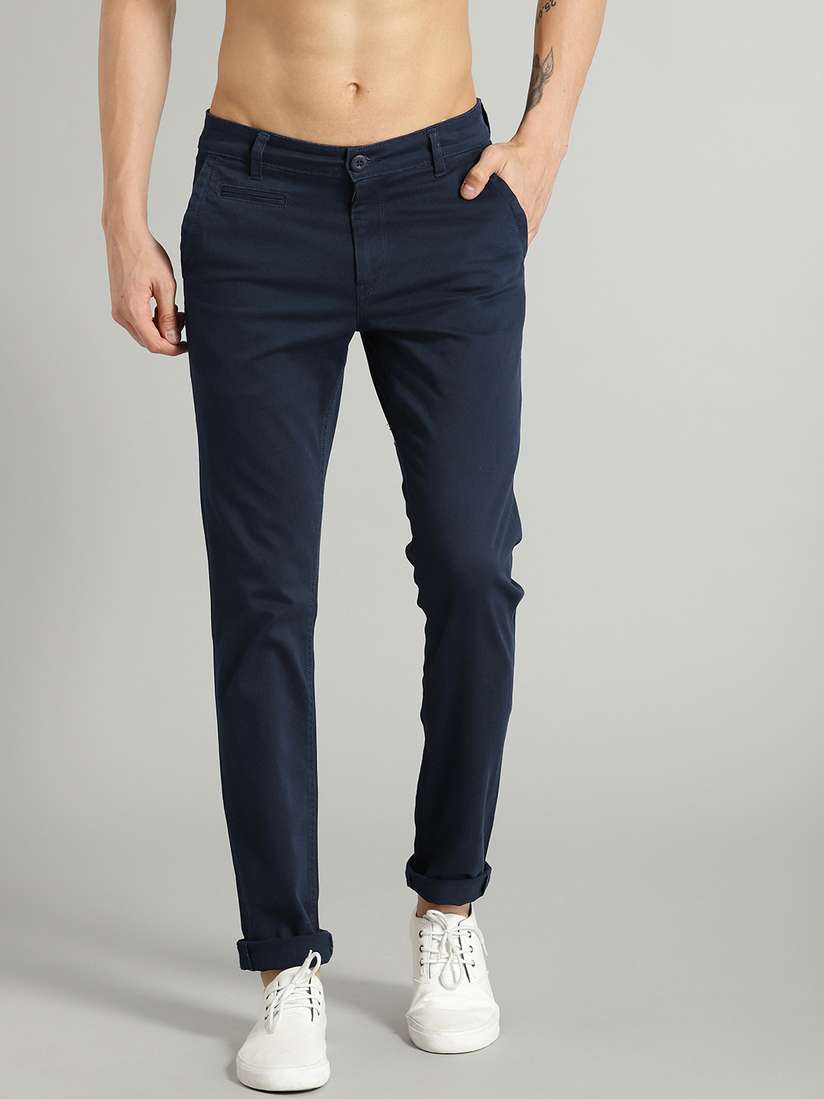 Buy Roadster Men Navy Blue Slim Fit Basic Chinos - Trousers for Men 2290968  | Myntra