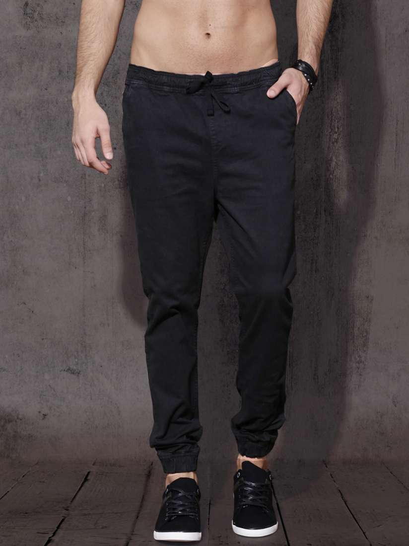 Buy Roadster Men Black Slim Fit Pure Cotton Joggers Trousers for Men 2291340 Myntra