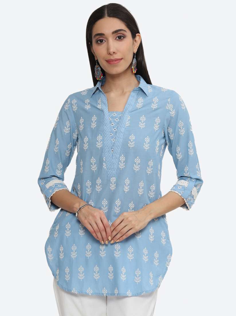 Buy Biba Shirt Collar Floral Embroidered Pure Cotton Kurti Kurtis for Women 22920646 Myntra
